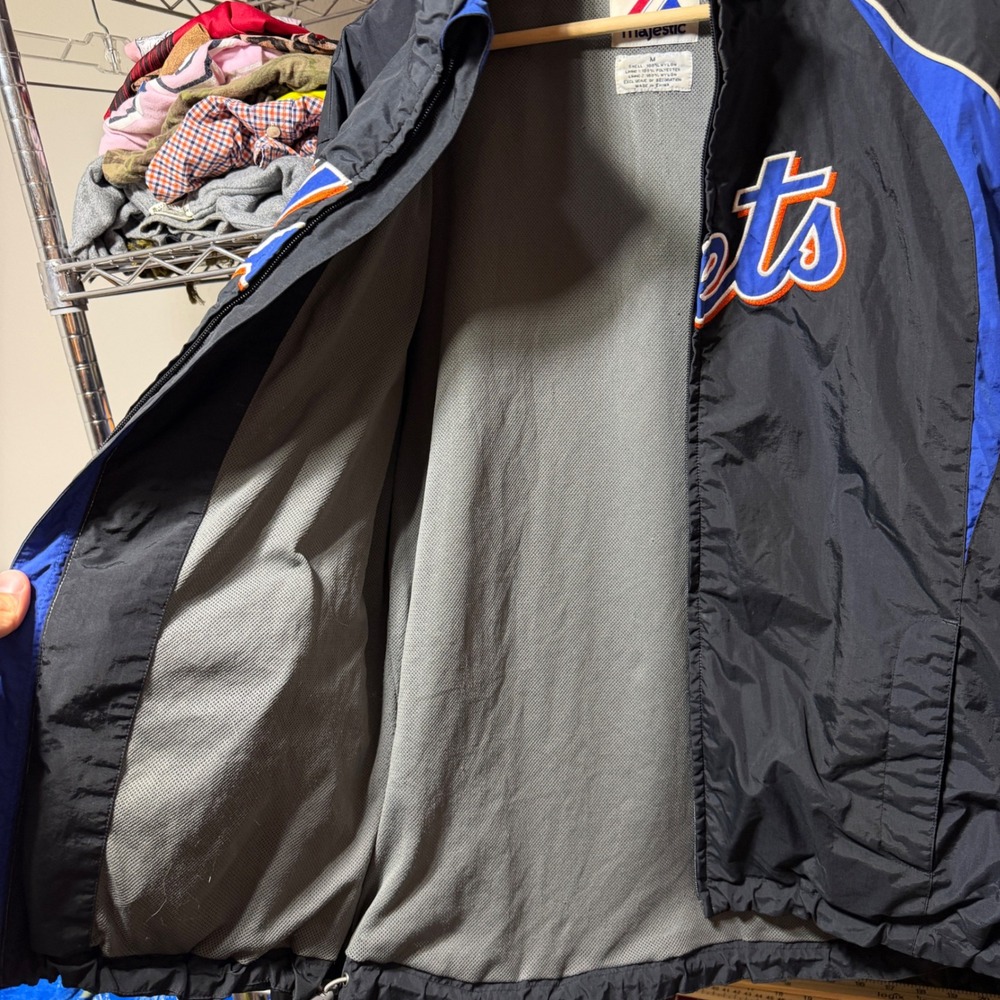 Vintage New York Mets Majestic Jacket Mens M Black Wi… - Gem